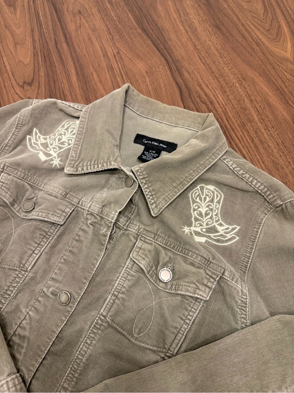 Calvin Klein Jeans Corduroy Jacket Women’s XL Embroidered Western Y2K Trucker